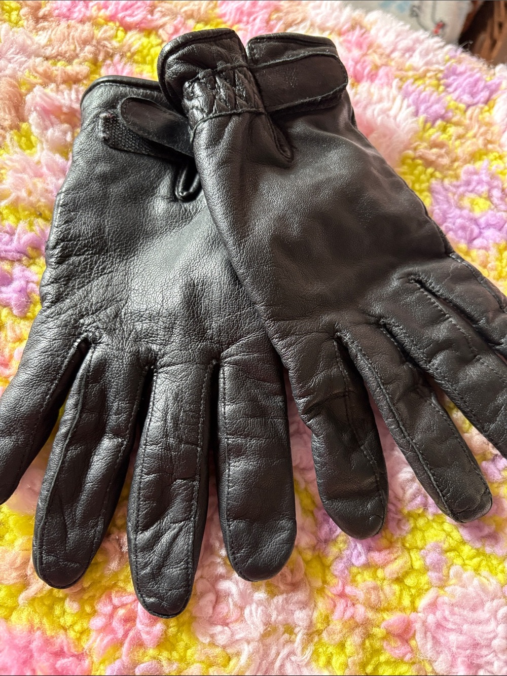 🟪 Ladies black leather gloves Large